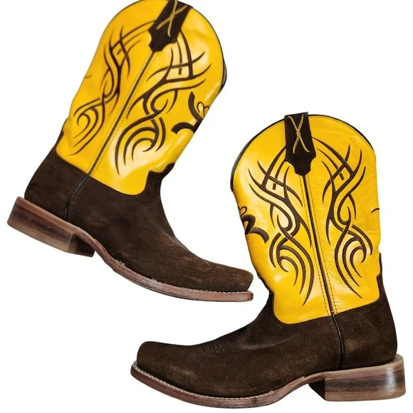Twisted X Western Boots Men's‎ 9.5D Hooey Collection Yellow Leather Suede Cowboy